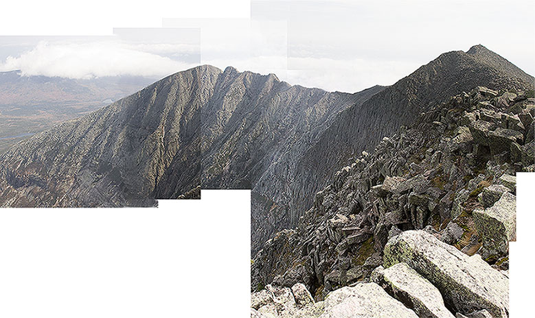 Terrible pano from Baxter Peak, Katahdin Maine; I promise to go back and get a better one